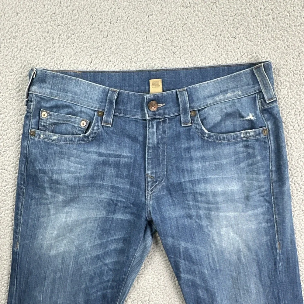 True Religion Geno Relaxed Slim Jeans Men 34 Blue Stretch Whisker Fade USA Made